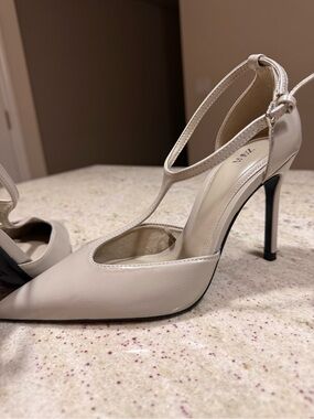 Zara Cream T-Strap Pointed Toe Stiletto Heels